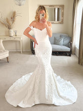 Modern 3D Floral Satin Wedding Dress Beach Off the Shoulder Bridal Dress - MyChicDress